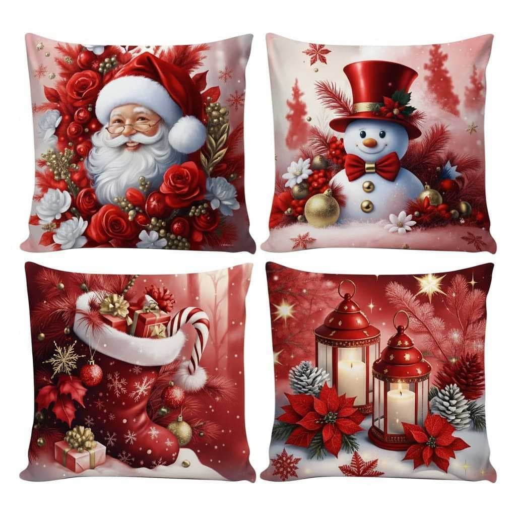 KIT 4 CAPAS DE ALMOFADAS DECORATIVAS NATAL PAPAI NOEL BONECO DE NEVE FELIZ NATAL RENA TAMANHO 45X45