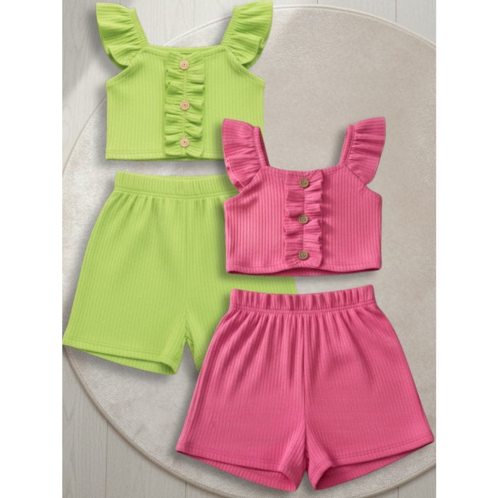 kit 2 Conjunto Infantil Menina Blogueirinha Canelado regata babado Casual 02 ao 08 Calor