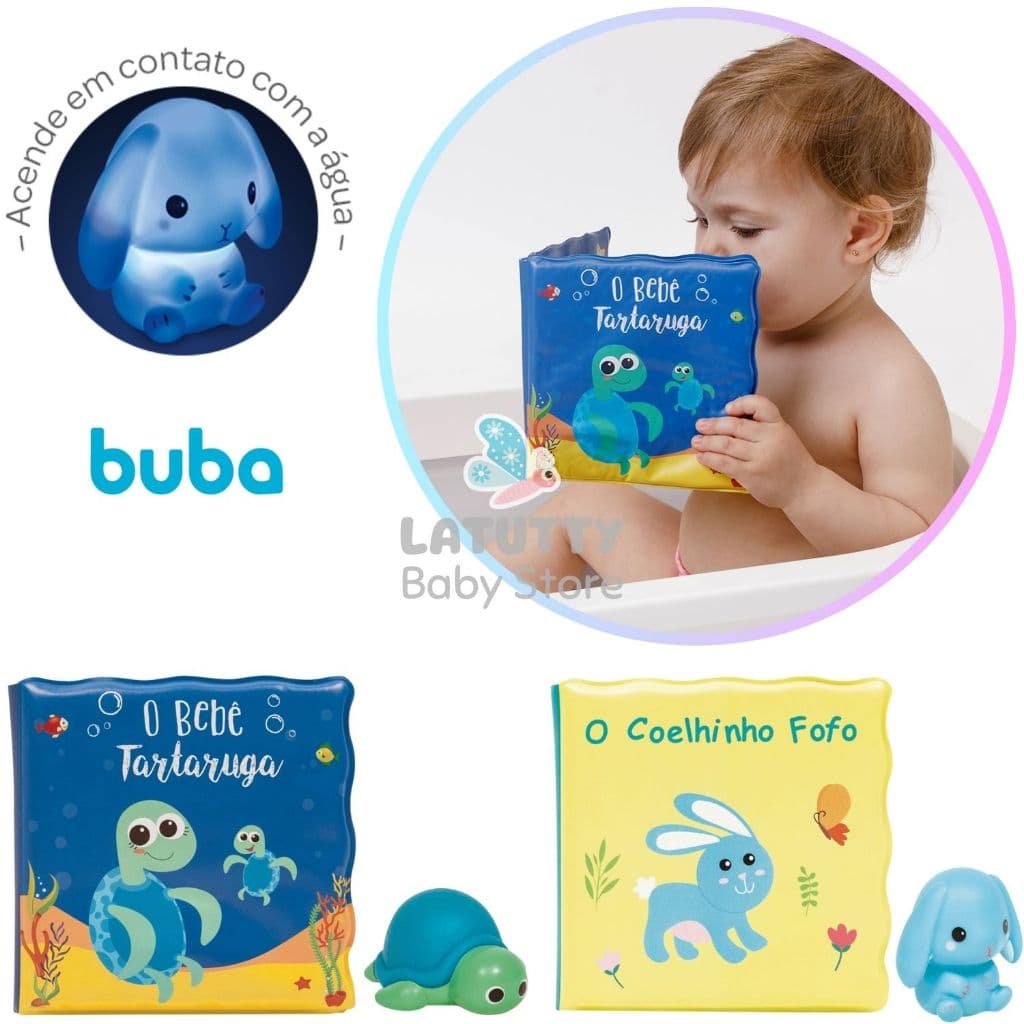 Kit Livrinho de Banho Bebê Buba + Bichinho com Luz Brinquedo Água Banho Divertido Bebe Buba +6 Meses