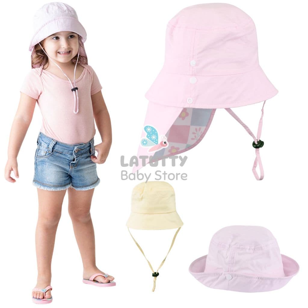 Chapéu com Proteção Solar de Pescoço Tecido UV Menina Pimpolho Chapéu Infantil Praia Piscina