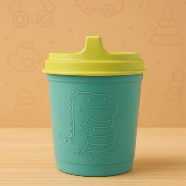 Copo de Bambu e PP com Tampa Baby Dino Verde 450ml - Lyor