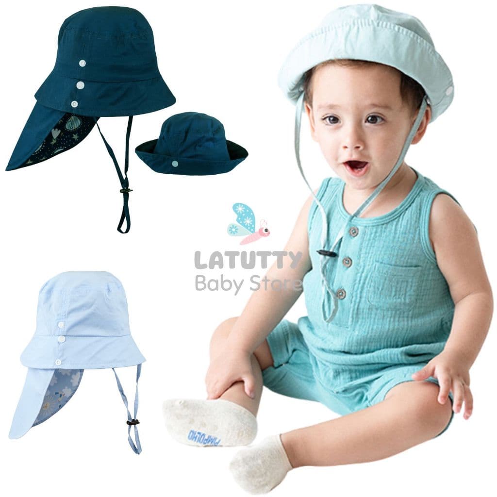 CHAPEU COM PROTEÇÃO DE PESCOÇO TECIDO UV MENINO PIMPOLHO CHAPÉU INFANTIL COM CORDINHA BEBE SOL PRAIA