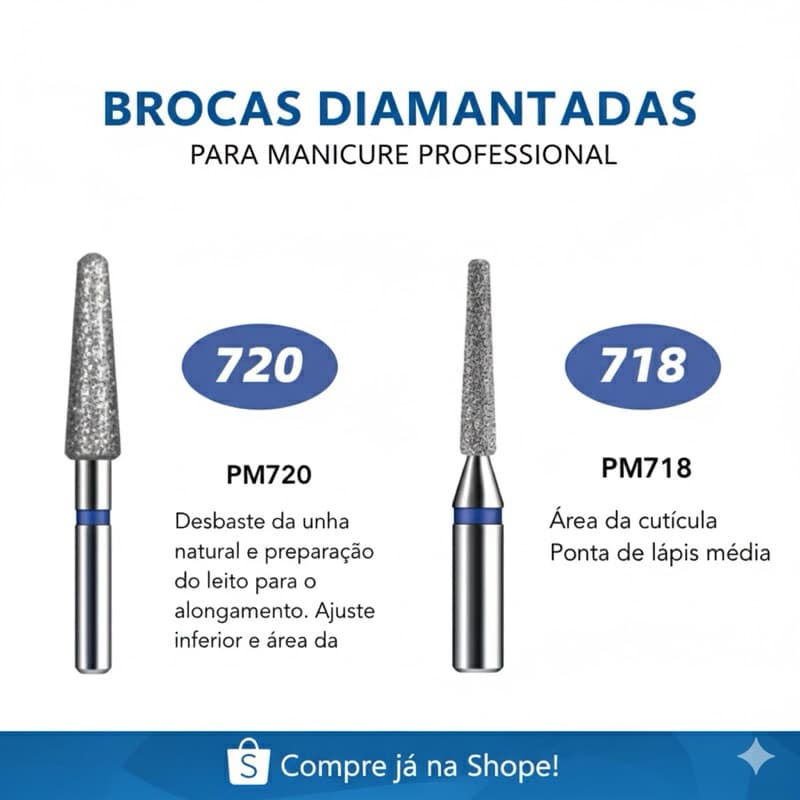 kit com 2 Brocas 718 720 Brocas De Unhas De Diamante , Kit De Broca De Motor De Unha De Cutícula