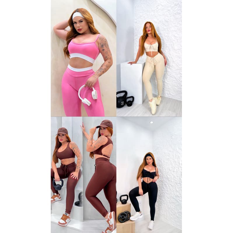 Conjunto Calça Legging e Top CN com cordinha leve empina bumbum gringa moda tiktok academia