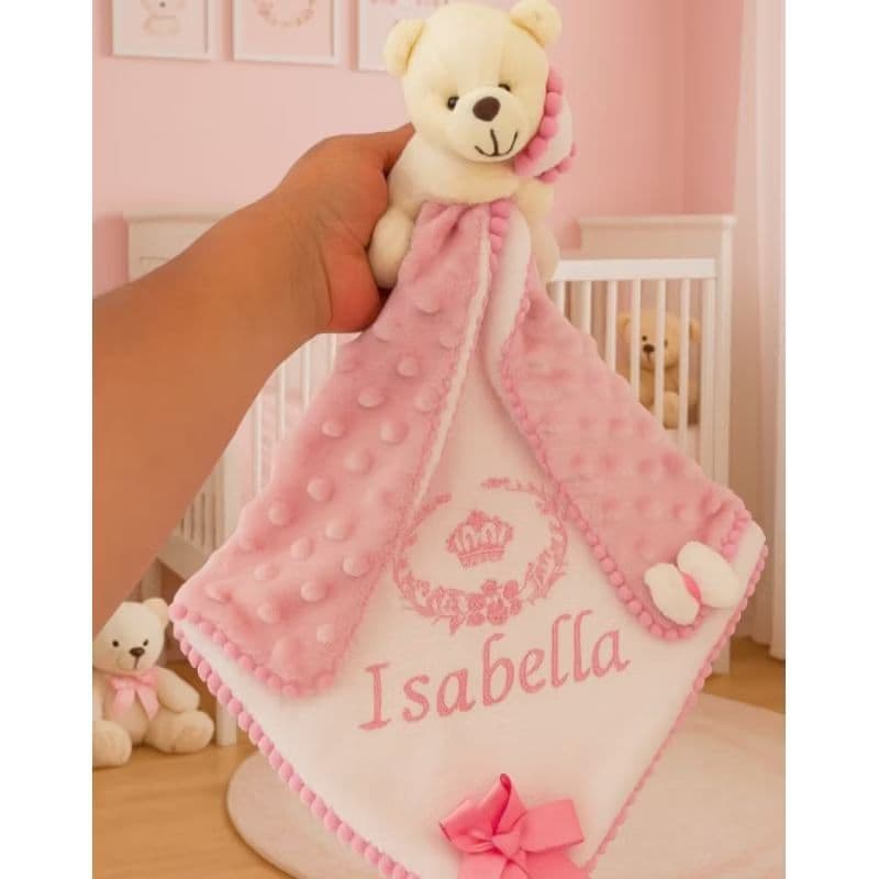 Naninha Personalizada com o nome do bebê,tecido plush Pipoquinha , menina e menino.