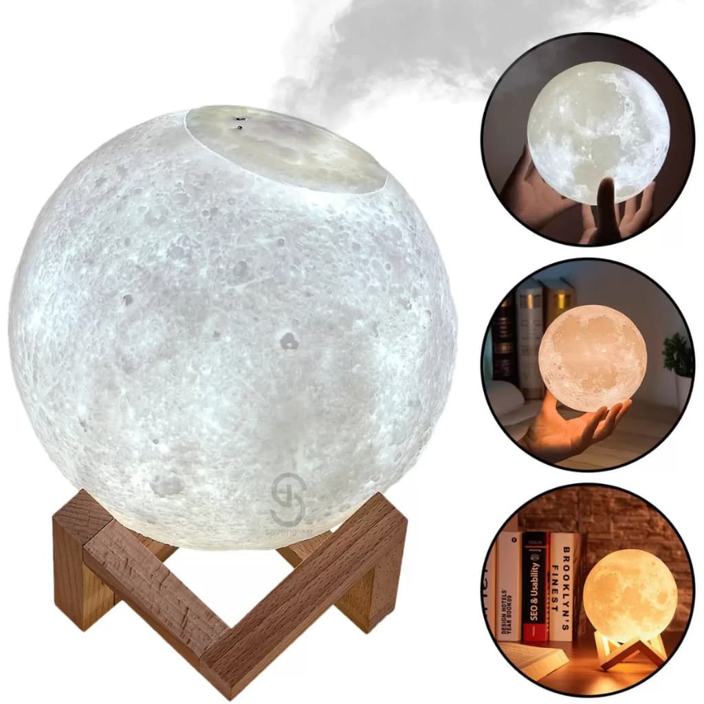 Umidificador De Ar Lua 3D Com Luz Led E Suporte Silencioso e Decorativo