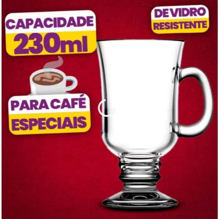 Kit 4 Taça de Vidro 230ml com Alça - Copo Para Café Especial☕ Kit (2-4-6 taças) Café especial