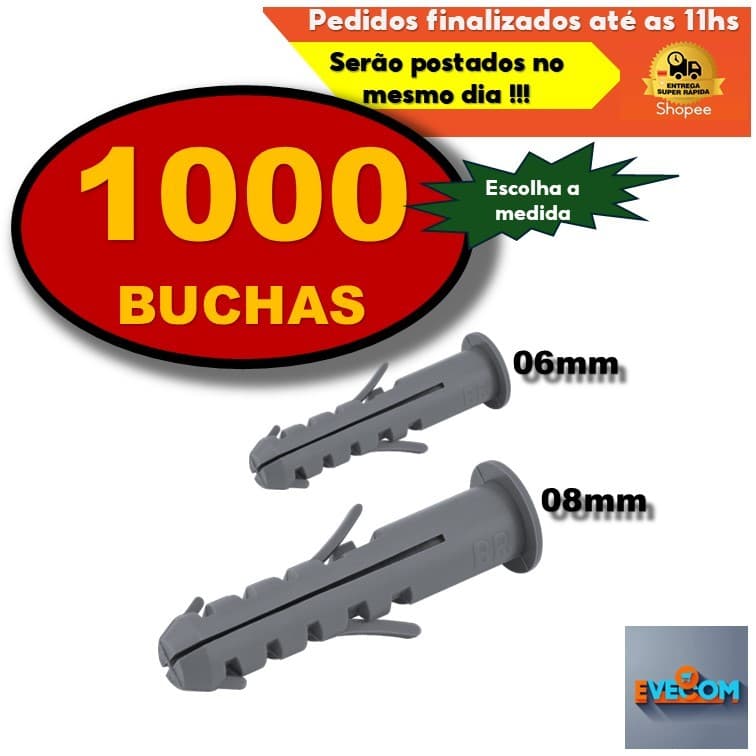Bucha Plástica Fixação Com Anel 06mm 08mm Concreto Alvenaria Paredes Blocos Tijolos Escolher Medida 1000 unidades