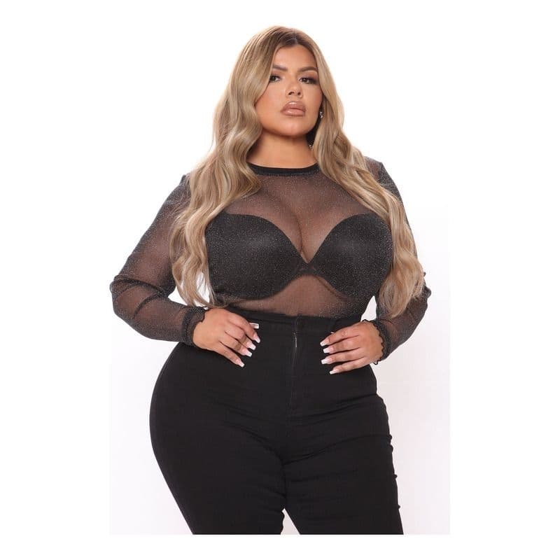 Body Segunda Pele em Tule Lurex Feminino Plus Size | Transparente Moda Festa
