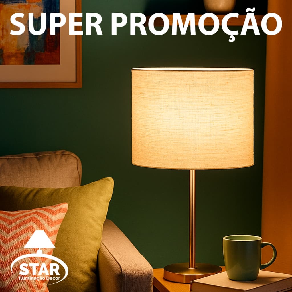 Cúpula para abajur luminária cilíndrica linho claro E27 tecido 20x20x15cm