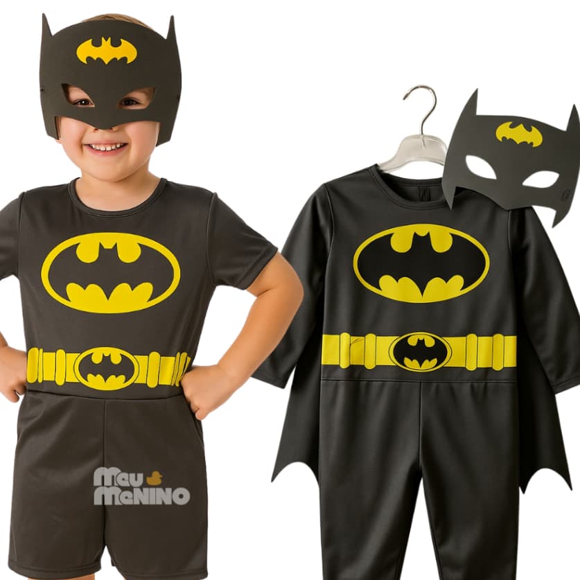 Fantasia Infantil Morcego Halloween Short e Calça Menino Com Mascara Mesversario