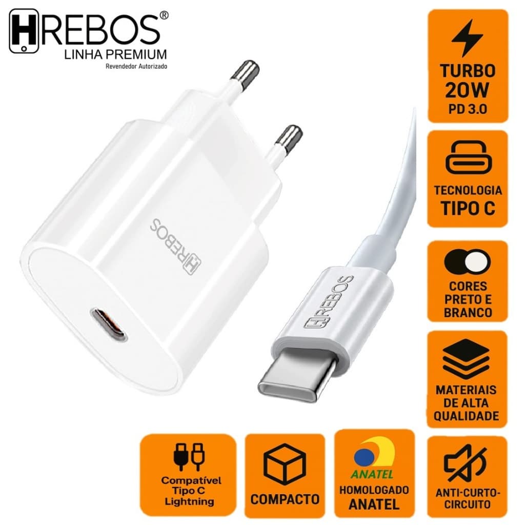 Carregador 20w Turbo Type C Iphone 15 Quick Charge Carregamento Rápido Android Iphone 15 Pro Max