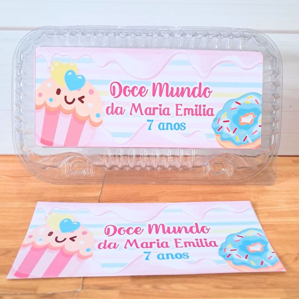 Adesivo para Marmitinha Mundo Doce / Doce Mundo | Personalizado | Lembrancinha Festa Infantil