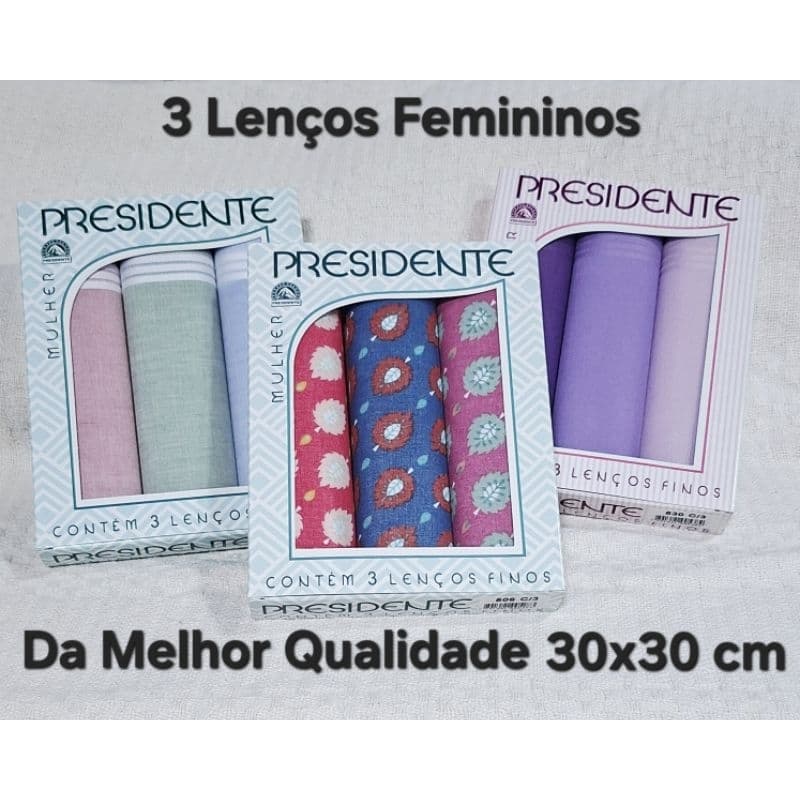 3 Lenços Finos 30x30 Femininos Elegantes Presidente Estampados Lisos Tramados