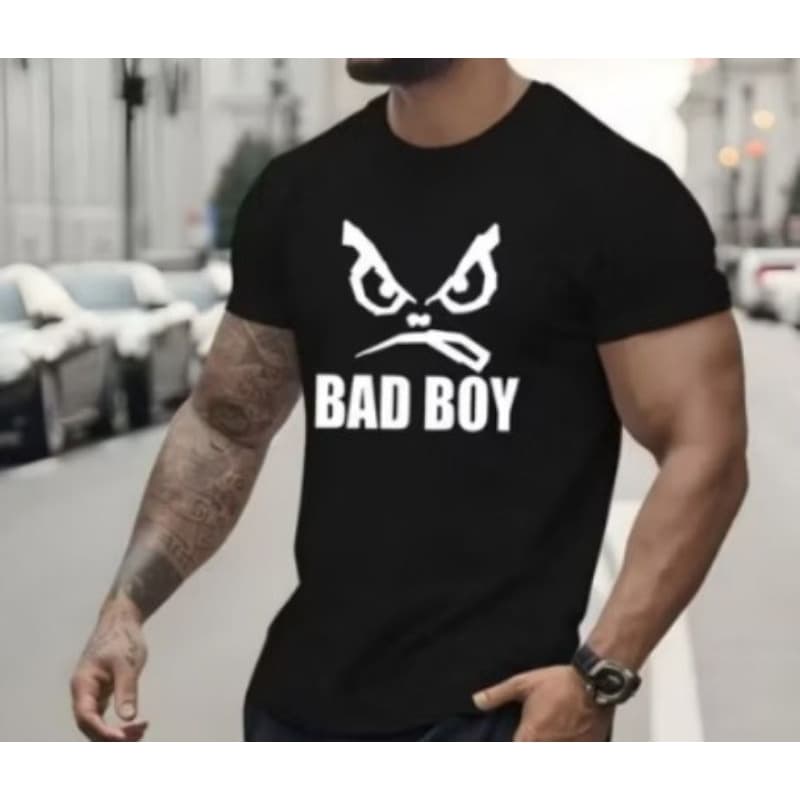Camiseta Masculina 100 Algodão Academia Caminhada Treino Bad Boy Confortável e Leve com Careta