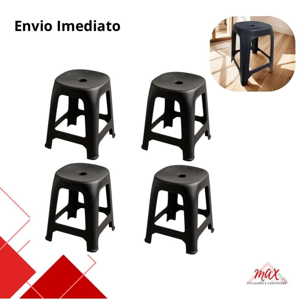 Banqueta plástico resistente reforçado - kit 4 unidades