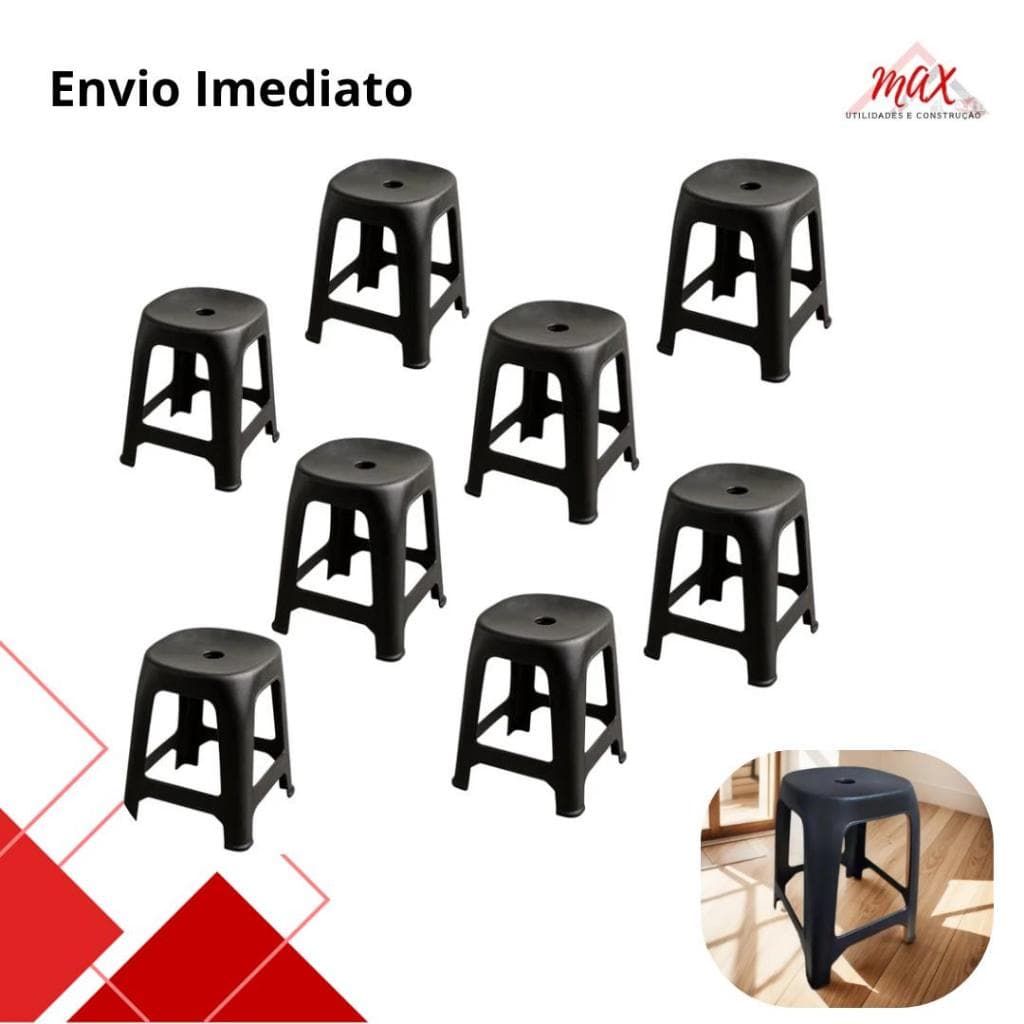 Banqueta plástico resistente reforçado kit 8 unidades