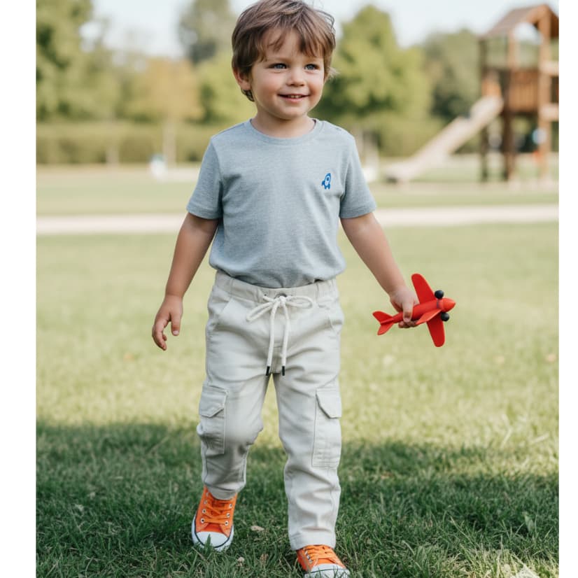 Calça Sarja infantil menino com Elastano  01 a 06 com elástico e cordão para ajuste