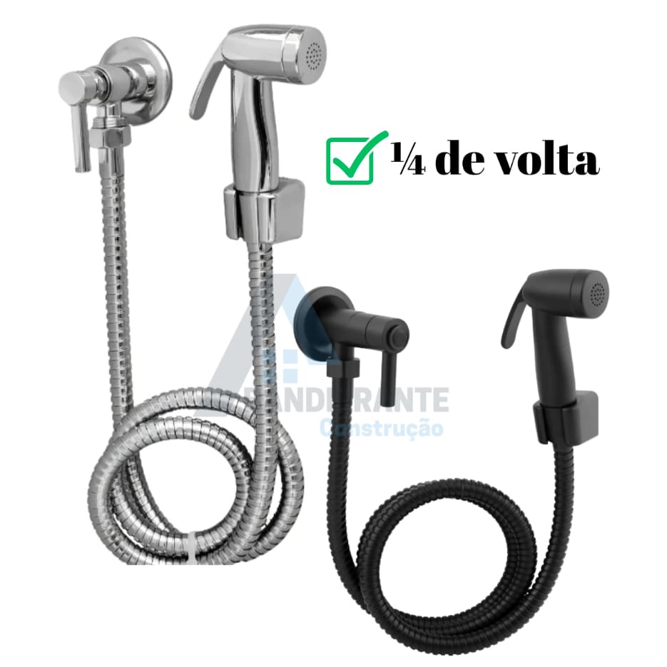 Ducha Higiênica 1/4 de Volta Sanchez Preta ou Cromada, Rosca 1/2 c/ Gatilho e Mangueira Flexível