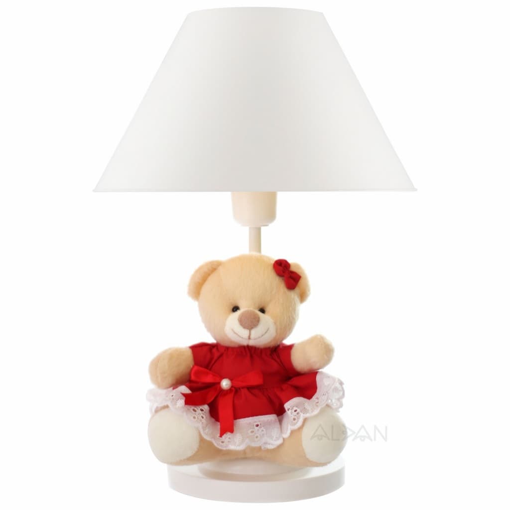 Abajur Infantil Quarto Bebê Menina Luminária Ursinha Ted Red + Lâmpada De Brinde