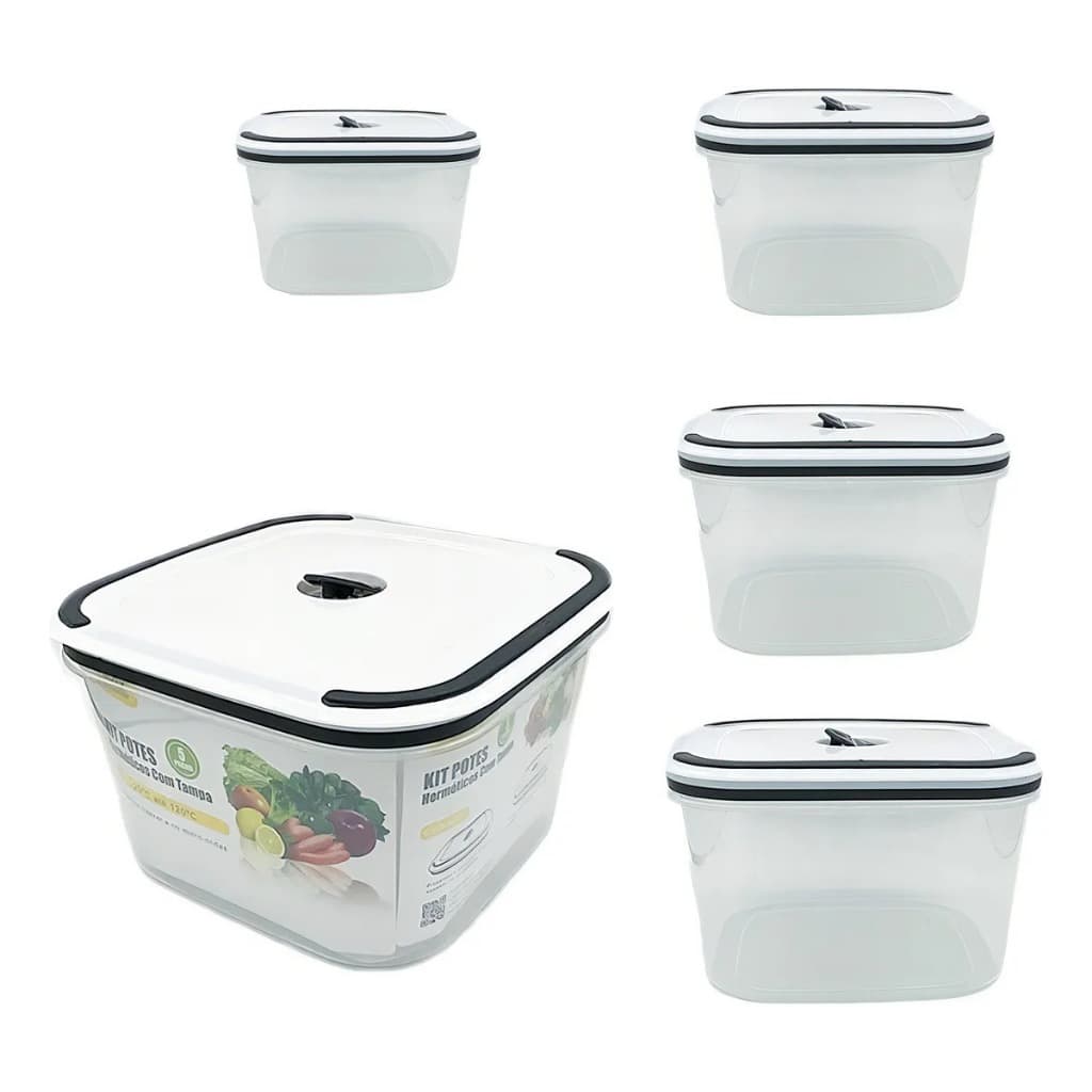 Kit 5 Potes Herméticos 5 Para Micro-ondas Geladeira 2.3l