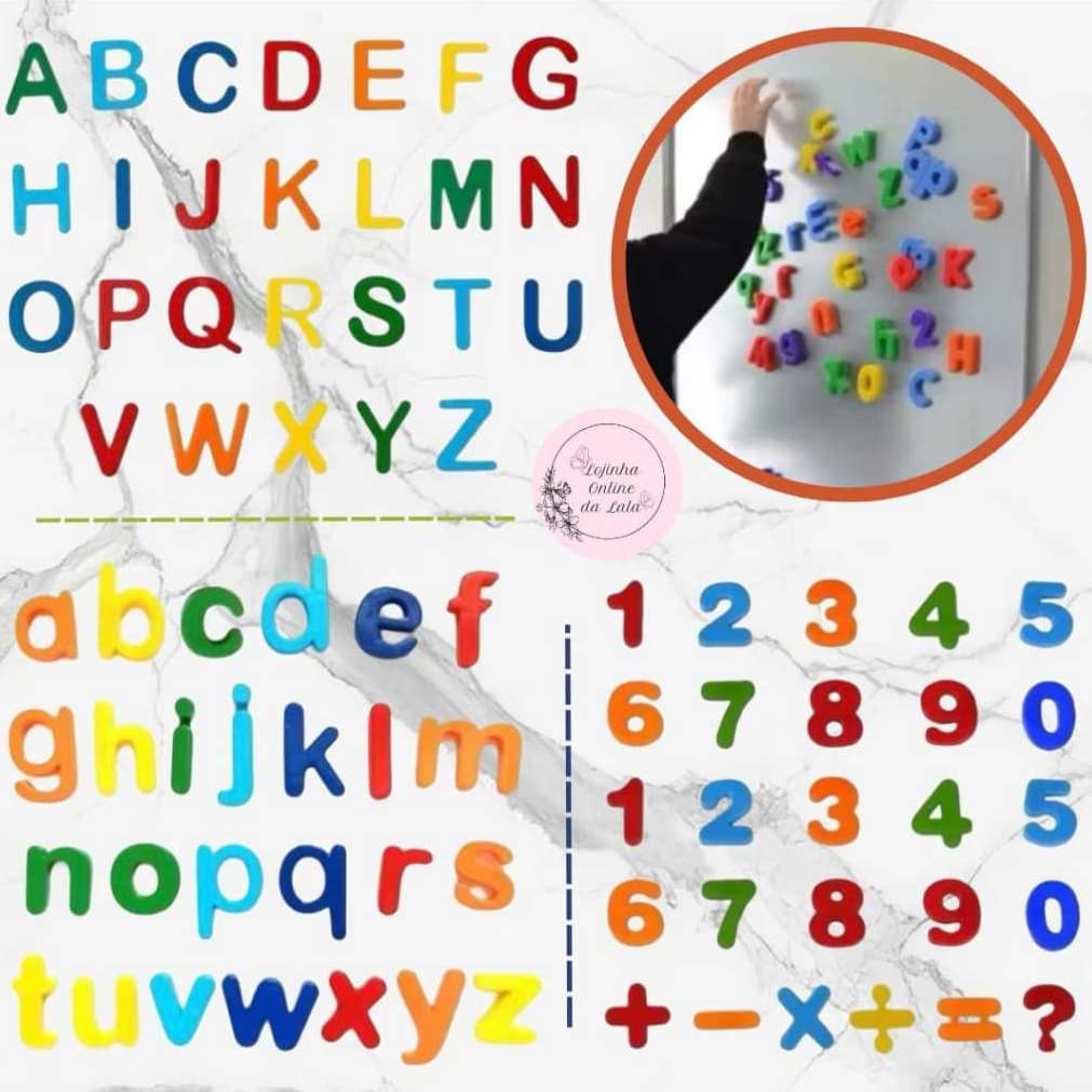 Letras e Números Coloridos Magnéticos Educativos Infantil para Geladeira Lousa Brinquedo - Ref.: NS-4826