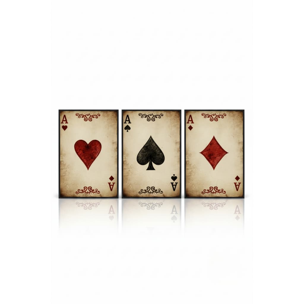 Quadro decorativo 3 peças Cartas de Baralho ÁS decoração moderna quarto sala
