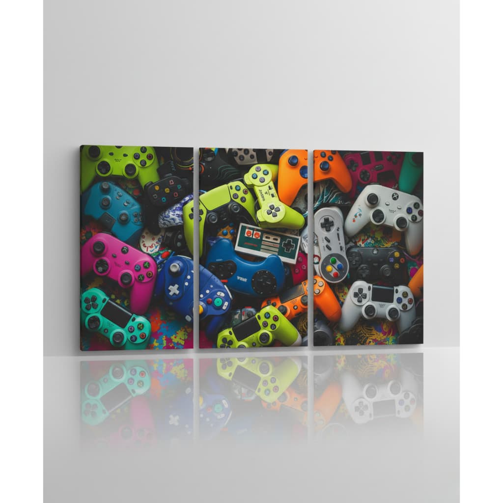 Quadro decorativo 3 peças Contrele de Video Game Colorido decoração quarto gamer