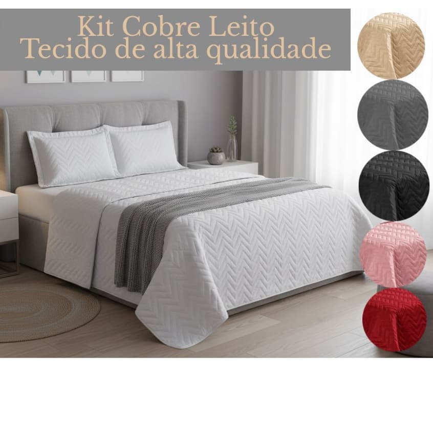Kit Cobre Leito Dupla Face Cama Casal Queen 3 Peças Matelado Tecido Premium