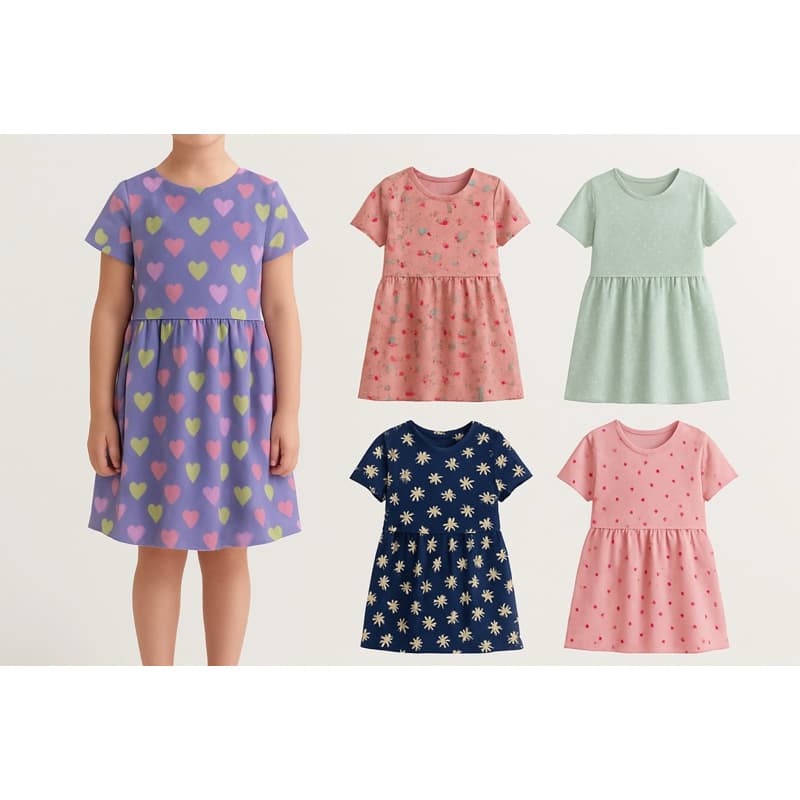 Kit 5 Vestidos Infantil Menina 100% Algodão Basico Conforto Sortidos