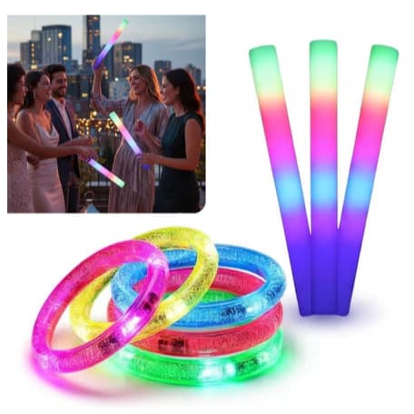 Kit Festa Neon com 20 a 80 Bastões de LED + Pulseiras de LED –Balada, Casamento e Carnaval