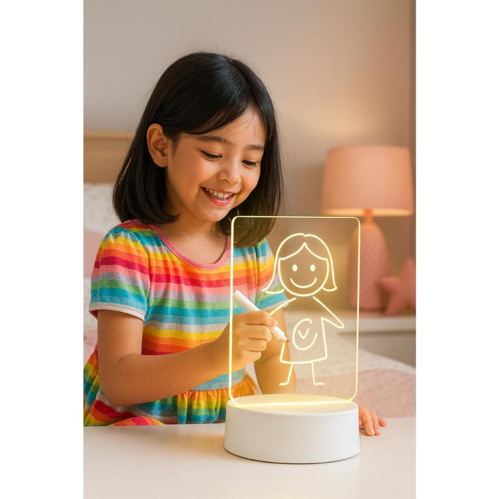 Luminária De Mesa Quadro De Mensagem + Caneta + Cúpula Branco Transparente