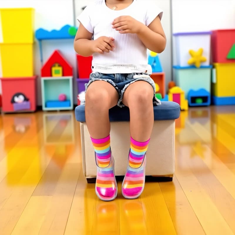 Kit Galocha Transparente Impermeável + Meia Colorida Divertida Infantil