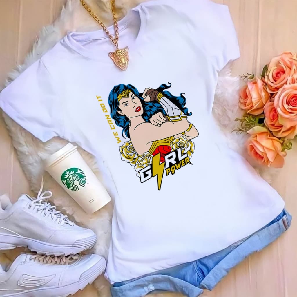 Camisa Girl Power M Maravilha Peach Betty Boop Sheera Minnie Maggie Simpsons Sailor Moon Rebel B Look M curta adulto