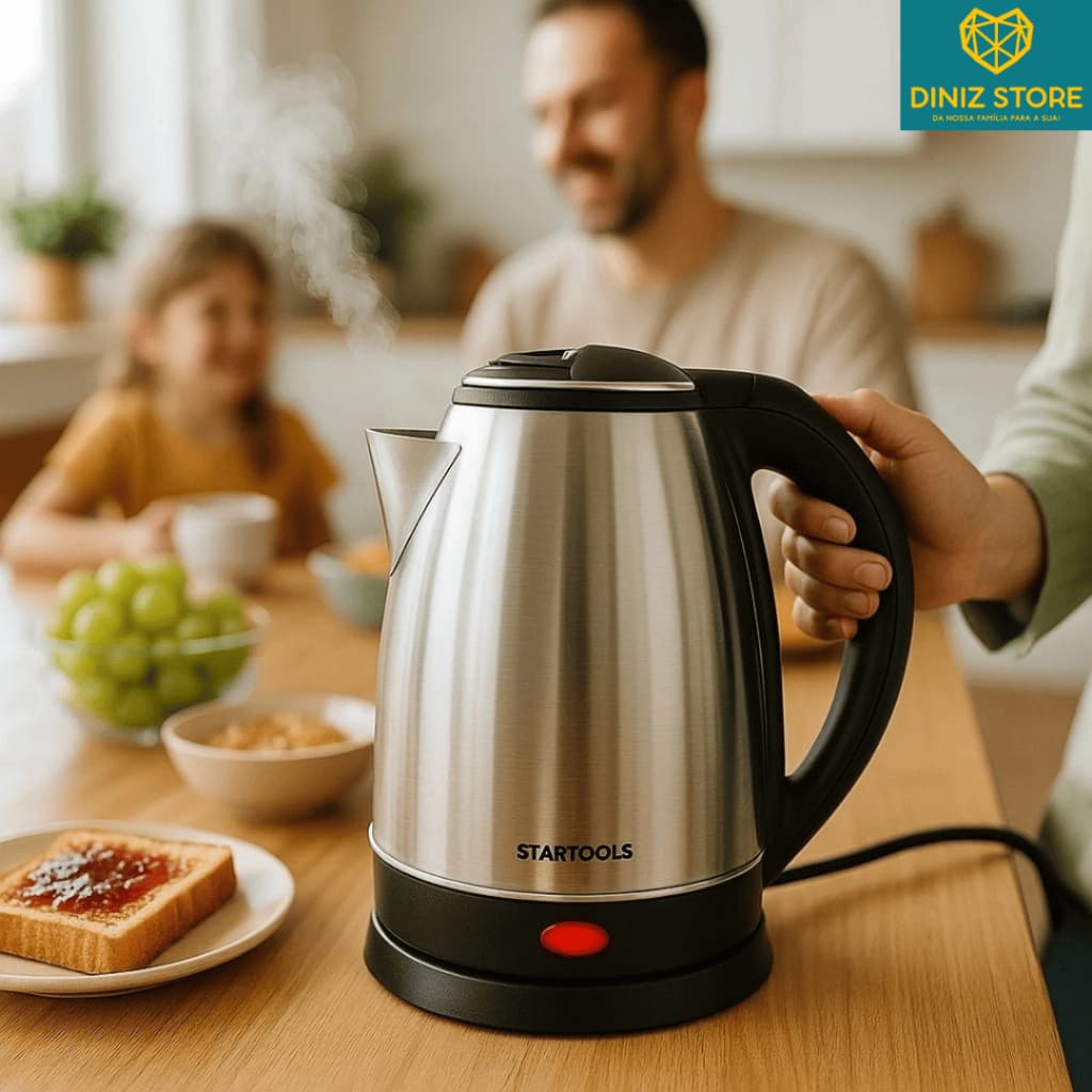 Kit Jarra Bule Chaleira Elétrica Automática Inox Grande Cozinha Prática Eficiente Café Chá Água 127V OU 220V