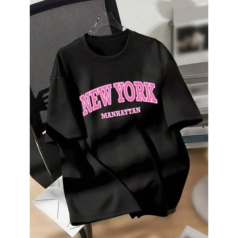 Camiseta Estilosa Feminina Estampada New York Gola Redonda 100% Algodão