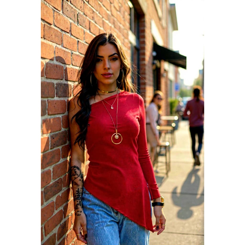 Blusa Feminina Mula Manca Manga Longa Assimétrica Manga Canelado