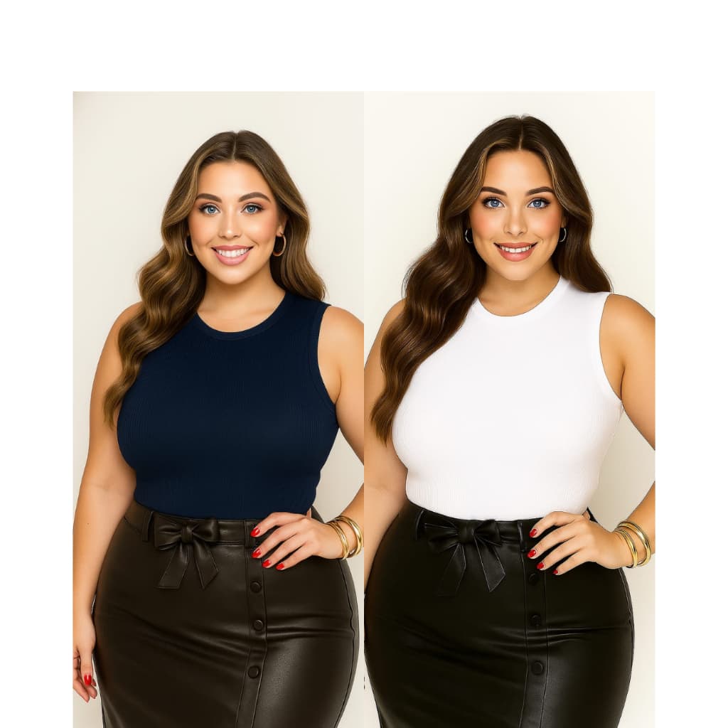 KIT DE 2 REGATA FEMININO ELEGANTE PLUS SIZE  TECIDO CANELADO ANARRUGA BLUSA  CROPPED