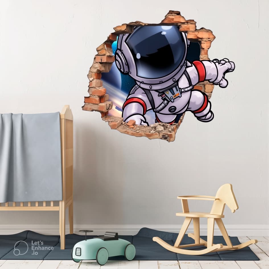 Adesivo De Parede Astronauta Infantil Buraco 3d