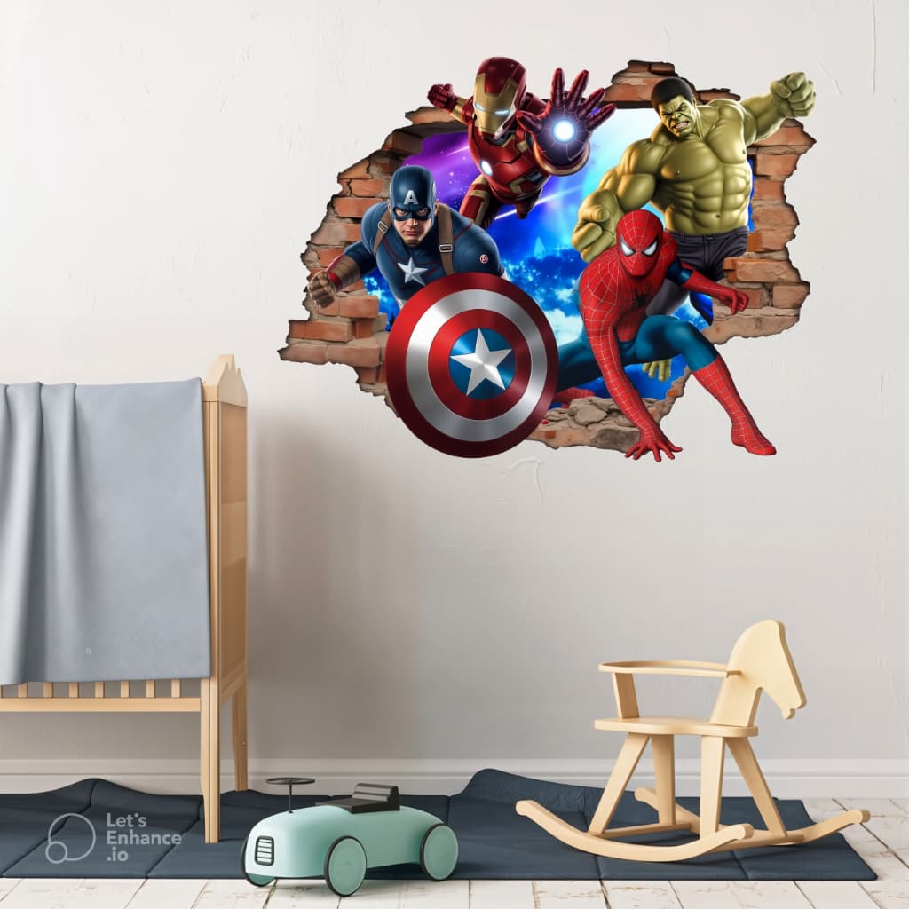 Adesivo Parede Vingadores Buraco 3d Decorativo Infantil