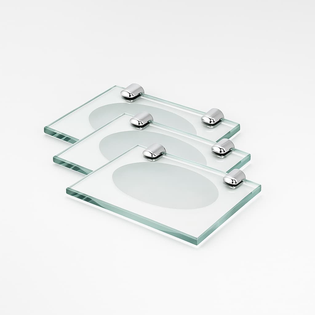 Kit 3 Saboneteiras de Vidro Reta 14,5 x 9,5 cm incolor com Inox De luxo Para Qualquer Ambiente Banheiro Cozinha Lavabo