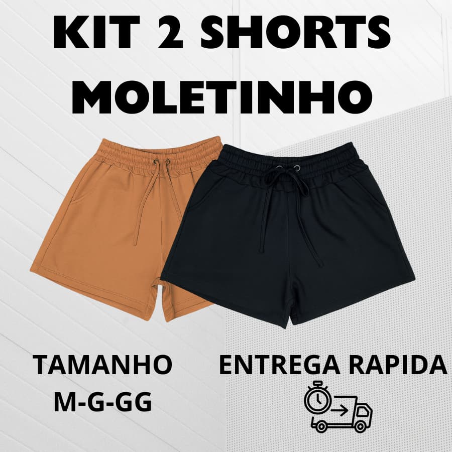 Kit 2 Shorts Femininos Moletinho Algodão com Bolso e Cordão – Confortáveis para o Dia a Dia (Tamanhos M G GG)