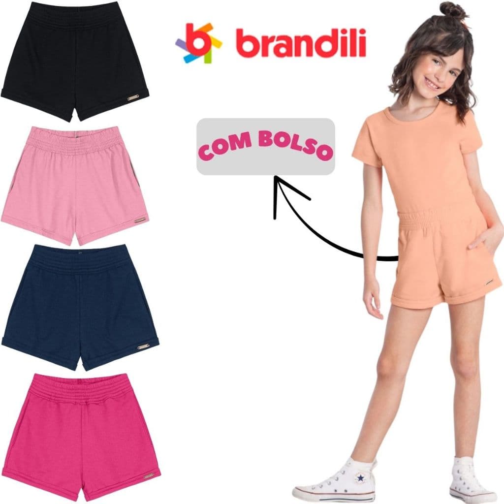 Shorts Infantil Menina com bolso lateral Brandili 80180