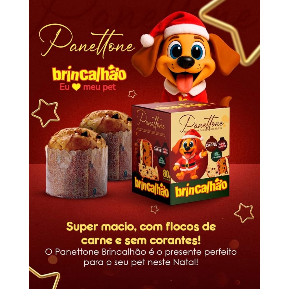 Panetone para cachorro sabor Carne macio e saboroso 80g Brincalhão