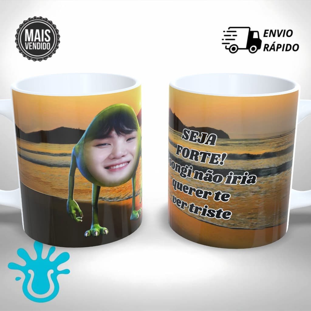 Caneca Personalizada Meme Membros BTS Jin Hobi Namjoon Taeyang Yoongi Não Fique Triste Presente