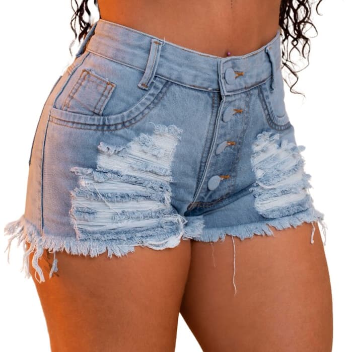 Short Feminino Jeans  Premium 100% Algodão com Barra desfiada ,Detalhes Detonado, Loja ROSE