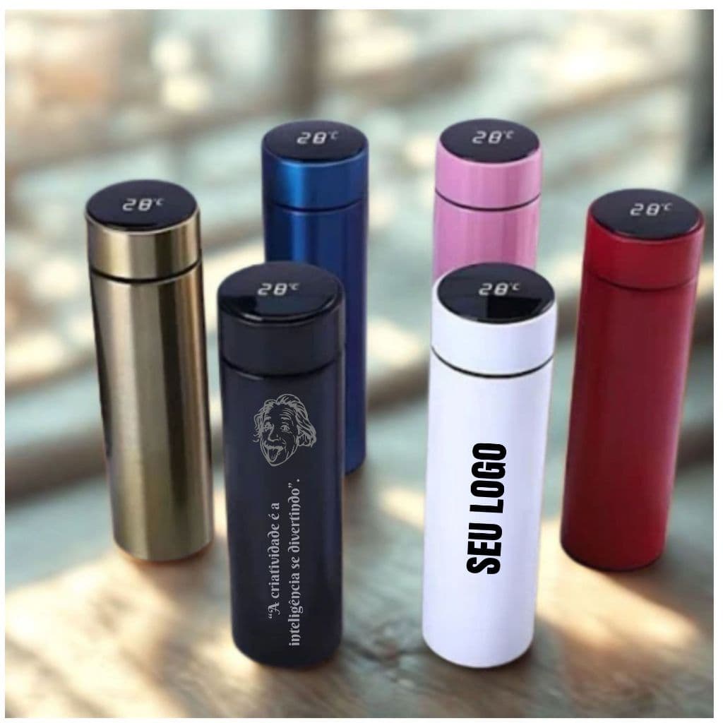 Kit Garrafa Térmica com Termômetro Personalizada - 500ml - Kit personalizado