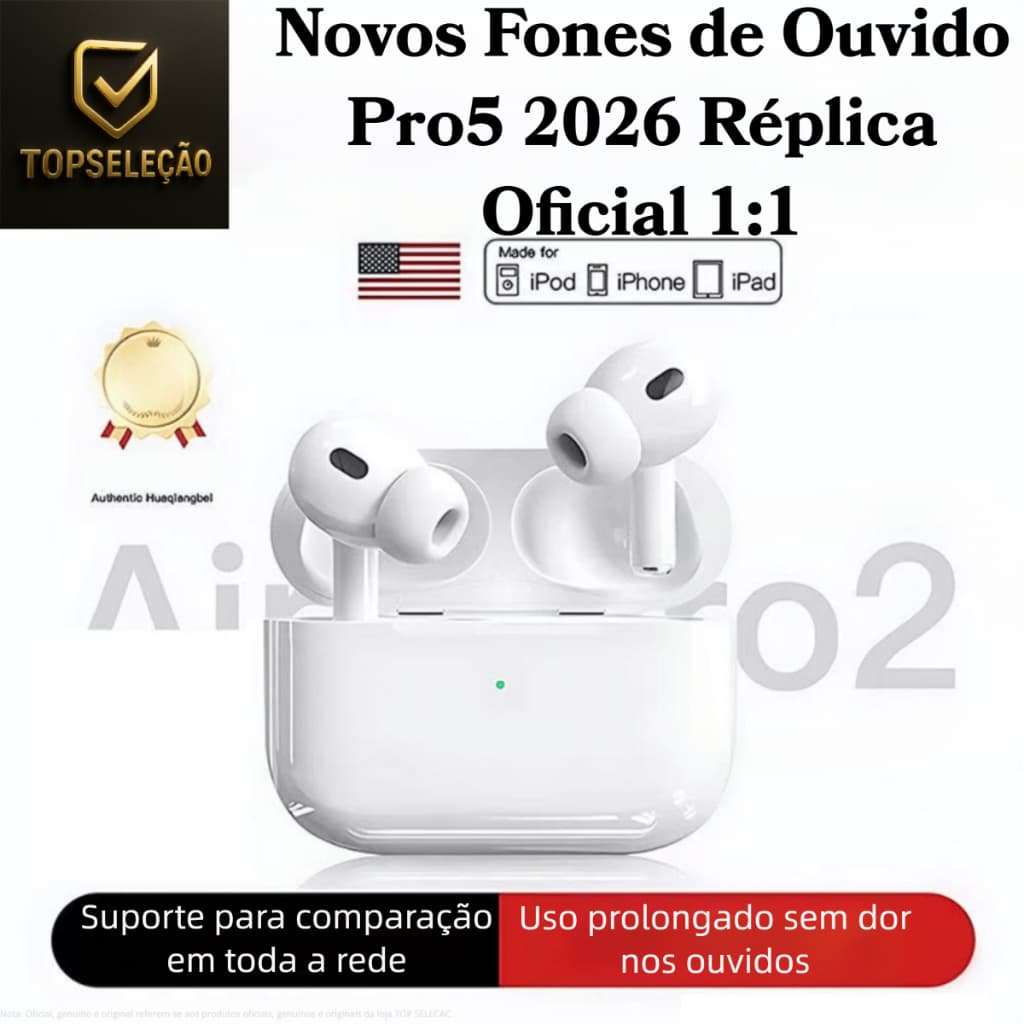 Fone de Ouvido Premium Pro2 2026 com Cancelamento Ruído - Compatível c/ iPhone e Android