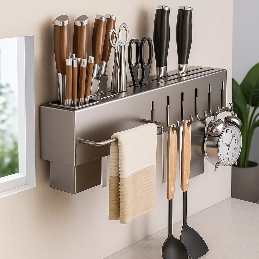 Suporte De Parede Para Facas Ganchos Talheres Utensílios De Cozinha De Ferro Moderno
