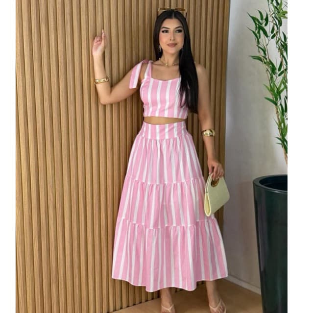 Conjunto  Sofia Saia e Cropped Casual Moda Verão Praia Butique